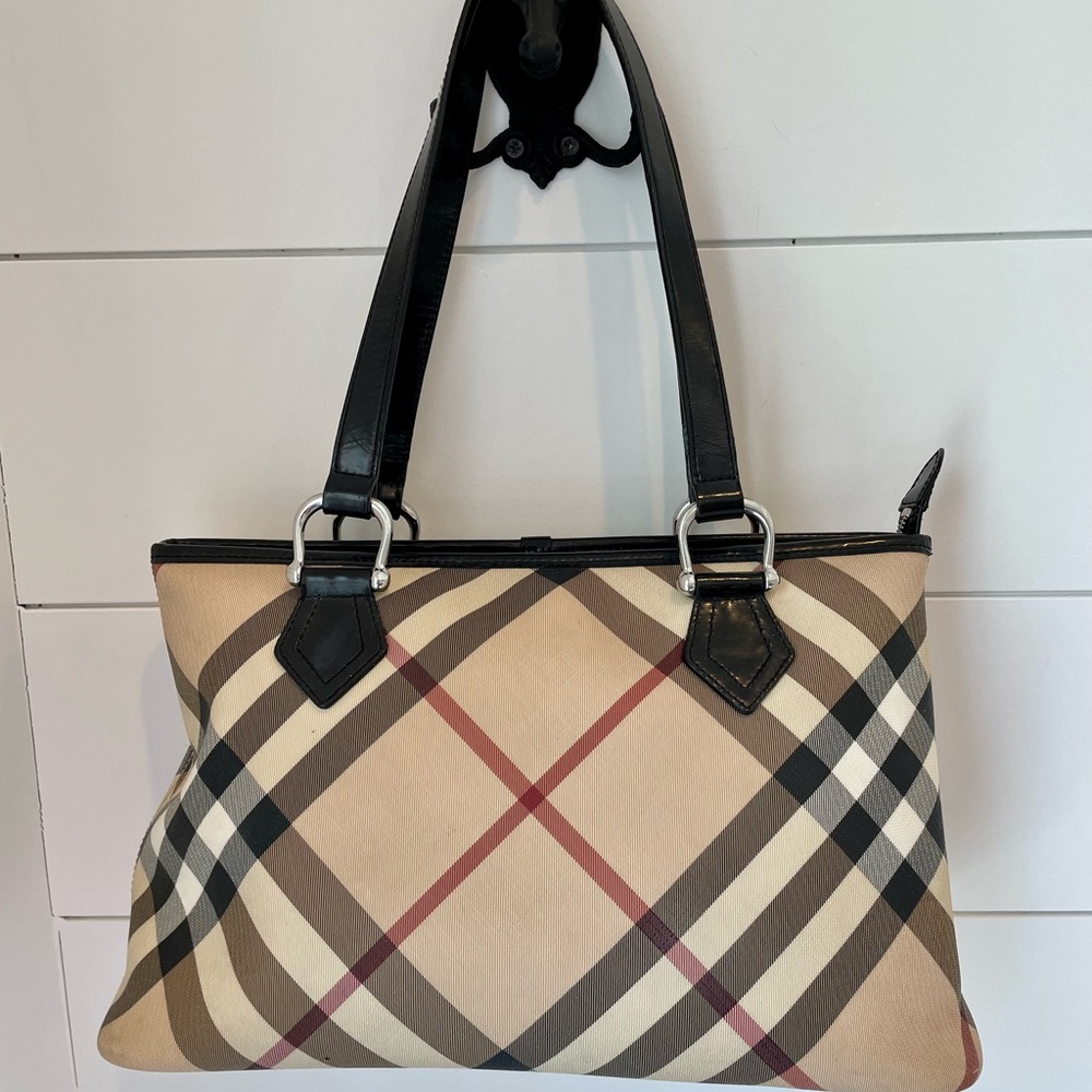 Burberry Beige and Black Check Shoulder Bag